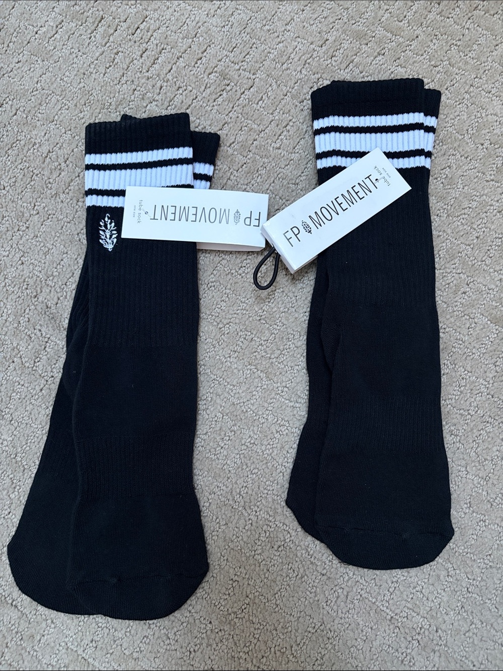 Free People Black tube Crew Athletic Socks Stripes nwt lot of 2 Lucky Honey